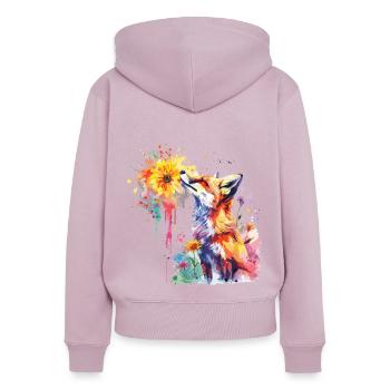 Fuchs mit Aquarellblume, Fuchs - Frauen Premium Bio Zip Hoodie - Altrosa - Hinten - Julia (174cm)