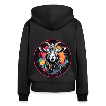 Buntes Ziegenportrait Ziegenbock - Frauen Premium Bio Zip Hoodie - Schwarz - Hinten - Julia (174cm)