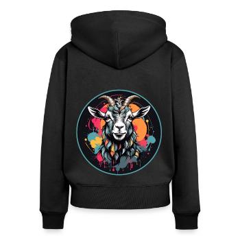 Buntes Ziegenportrait Ziegenbock - Frauen Premium Bio Zip Hoodie - Schwarz - Hinten - Julia (174cm)