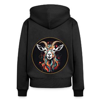 Farbenfroher Ziegenbock Ziegenportrait - Frauen Premium Bio Zip Hoodie - Schwarz - Hinten - Julia (174cm)