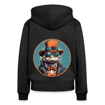 Alligator cool avec chapeau, lunettes de soleil et costume - Sweat à capuche zippé Premium bio Femme - noir - Dos - Julia (174cm)