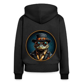 Alligator cool avec chapeau, lunettes de soleil et costume - Sweat à capuche zippé Premium bio Femme - noir - Dos - Julia (174cm)
