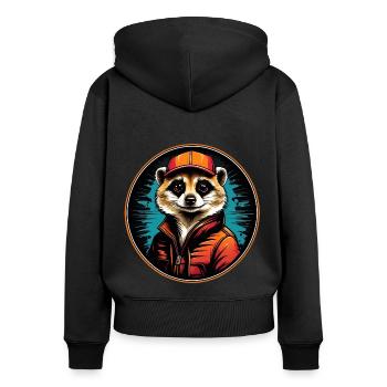 Cooles Erdmännchen im Outdoor Outfit Vintage Stil - Frauen Premium Bio Zip Hoodie - Schwarz - Hinten - Julia (174cm)