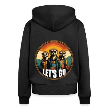 Coole Erdmännchen im Outdoor Outfit Vintage Stil - Frauen Premium Bio Zip Hoodie - Schwarz - Hinten - Julia (174cm)