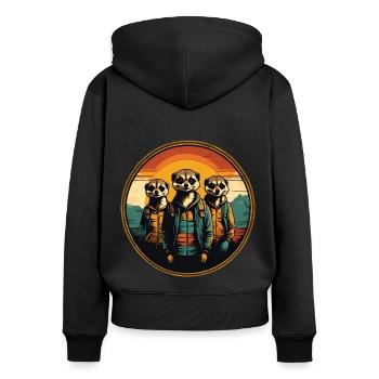 Coole Erdmännchen im Outdoor Outfit Vintage Stil - Frauen Premium Bio Zip Hoodie - Schwarz - Hinten - Julia (174cm)