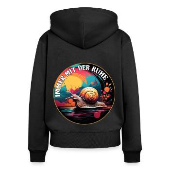 Schnecke im bunten Kreis immer mit der Ruhe - Frauen Premium Bio Zip Hoodie - Schwarz - Hinten - Julia (174cm)