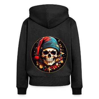 Crâne de Noël coloré avec chapeau de Père Noël - Sweat à capuche zippé Premium bio Femme - noir - Dos - Julia (174cm)
