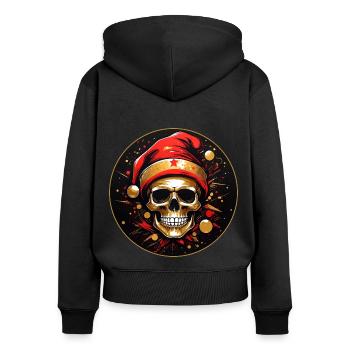 Crâne de Noël coloré avec chapeau de père Noël - Sweat à capuche zippé Premium bio Femme - noir - Dos - Julia (174cm)