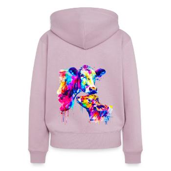 Cow with calf - Women's Premium Organic Zip Hoodie - dusky pink - Back - Julia (174cm)