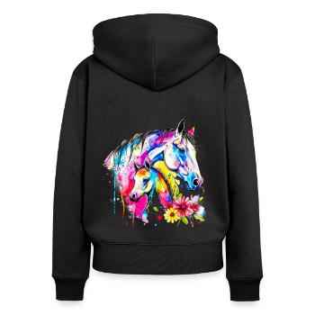 Pferd mit seinem Fohlen - Frauen Premium Bio Zip Hoodie - Schwarz - Hinten - Julia (174cm)