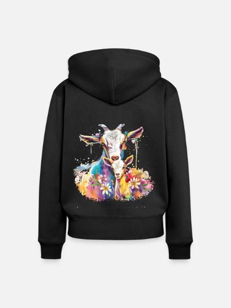 Ziege mit ihrem Kalb - Frauen Premium Bio Zip Hoodie - Schwarz