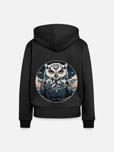 Schneeeulenportrait Schneeeule Eulengrafik - Frauen Premium Bio Zip Hoodie - Schwarz