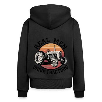 De vrais hommes conduisant des tracteurs - Sweat à capuche zippé Premium bio Femme - noir - Dos - Julia (174cm)