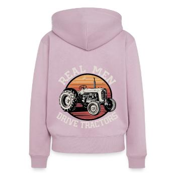 Real men drive tractors - Women's Premium Organic Zip Hoodie - dusky pink - Back - Julia (174cm)