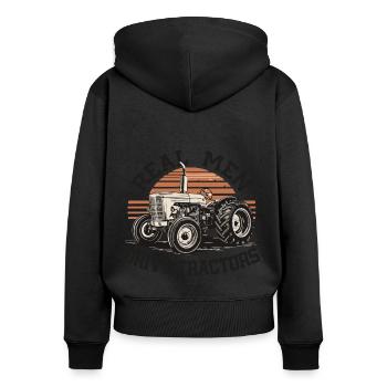 De vrais hommes conduisant des tracteurs - Sweat à capuche zippé Premium bio Femme - noir - Dos - Julia (174cm)