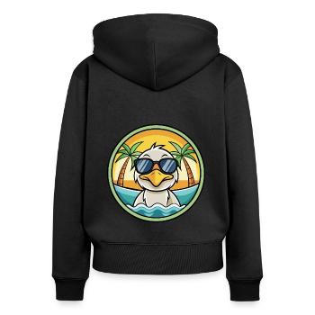 Ente Lustige Cartoon Sommer Strand Sonnenbrille Aufkleber - Frauen Premium Bio Zip Hoodie - Schwarz - Hinten - Julia (174cm)