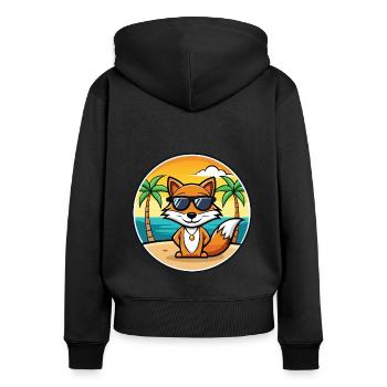 Fuchs Lustige Cartoon Sommer Strand Sonnenbrille Aufkleber - Frauen Premium Bio Zip Hoodie - Schwarz - Hinten - Julia (174cm)