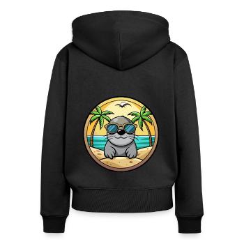 Siegel Lustige Cartoon Sommer Strand Sonnenbrille Aufkleber - Frauen Premium Bio Zip Hoodie - Schwarz - Hinten - Julia (174cm)