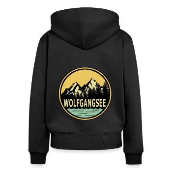 Wolfgangsee - Frauen Premium Bio Zip Hoodie - Schwarz - Hinten - Julia (174cm)