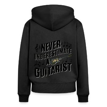 Unterschätze niemals einen Gitarristen Gitarristin - Frauen Premium Bio Zip Hoodie - Schwarz - Hinten - Julia (174cm)