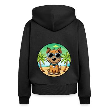 Teddy Roosevelt Terrier Dog Breed Cartoon Beach - Women's Premium Organic Zip Hoodie - black - Back - Julia (174cm)