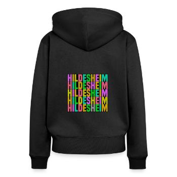 Hildesheim - Frauen Premium Bio Zip Hoodie - Schwarz - Hinten - Julia (174cm)