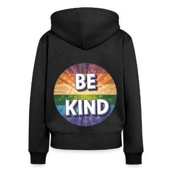 LGBTQ Be Kind - Frauen Premium Bio Zip Hoodie - Schwarz - Hinten - Julia (174cm)