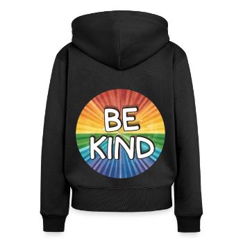 LGBTQ Be Kind - Frauen Premium Bio Zip Hoodie - Schwarz - Hinten - Julia (174cm)
