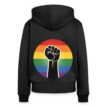LGBTQ Rights Fist - Frauen Premium Bio Zip Hoodie - Schwarz - Hinten - Julia (174cm)
