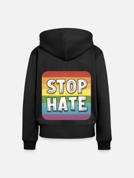 LGBTQ Stop Hate - Frauen Premium Bio Zip Hoodie - Schwarz