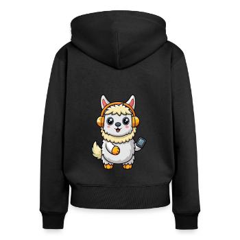 Alpaka Lustige Zeichentrickfigur Kopfhörer Musik - Frauen Premium Bio Zip Hoodie - Schwarz - Hinten - Julia (174cm)