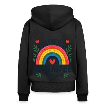 Maîtresse d' école retraitée classe 2024 - Sweat à capuche zippé Premium bio Femme - noir - Dos - Julia (174cm)