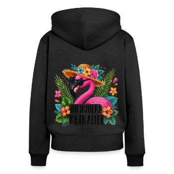 Infirmière retraitée cadeau retraite flamant rose - Sweat à capuche zippé Premium bio Femme - noir - Dos - Julia (174cm)