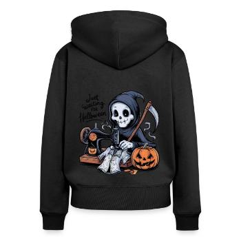 Sensenmann näht Halloween-Kostüm - Frauen Premium Bio Zip Hoodie - Schwarz - Hinten - Julia (174cm)