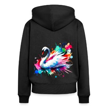 Eleganter bunter Aquarellschwan - Frauen Premium Bio Zip Hoodie - Schwarz - Hinten - Julia (174cm)