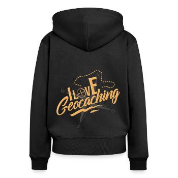 Geocaching - Frauen Premium Bio Zip Hoodie - Schwarz - Hinten - Julia (174cm)