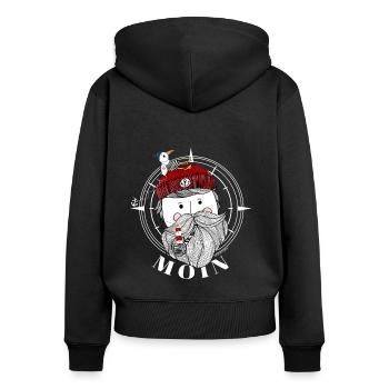 Seeman - Moin Matrose - Frauen Premium Bio Zip Hoodie - Schwarz - Hinten - Julia (174cm)