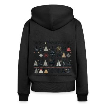 Skandinavische Weihnachtselemente und Winterbäume - Frauen Premium Bio Zip Hoodie - Schwarz - Hinten - Julia (174cm)