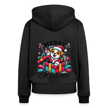 Hund Merry Christmas High Five 5 - Frauen Premium Bio Zip Hoodie - Schwarz - Hinten - Julia (174cm)