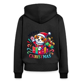Hund Merry Christmas High Five 4 - Frauen Premium Bio Zip Hoodie - Schwarz - Hinten - Julia (174cm)