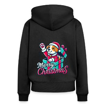 Hund Merry Christmas High Five 3 - Frauen Premium Bio Zip Hoodie - Schwarz - Hinten - Julia (174cm)