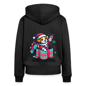 Hund Merry Christmas High Five 2 - Frauen Premium Bio Zip Hoodie - Schwarz - Hinten - Julia (174cm)