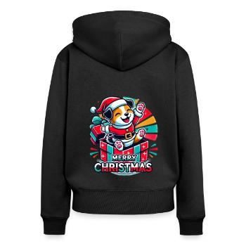 Hund Merry Christmas High Five 1 - Frauen Premium Bio Zip Hoodie - Schwarz - Hinten - Julia (174cm)