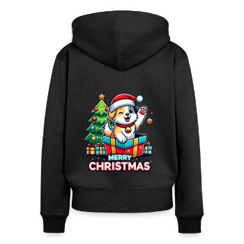Hund Merry Christmas High Five 6 - Frauen Premium Bio Zip Hoodie - Schwarz - Hinten - Julia (174cm)