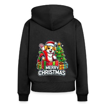 Chien Joyeux Noël High Five 7 - Sweat à capuche zippé Premium bio Femme - noir - Dos - Julia (174cm)