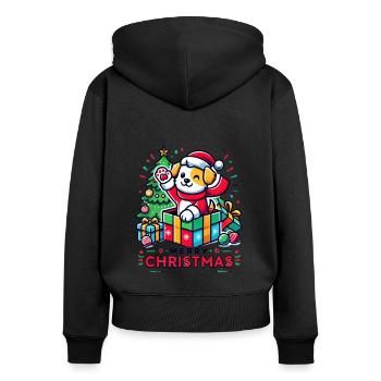 Chien Joyeux Noël High Five 10 - Sweat à capuche zippé Premium bio Femme - noir - Dos - Julia (174cm)