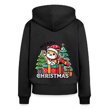 Chat Joyeux Noël High Five 1 - Sweat à capuche zippé Premium bio Femme - noir - Dos - Julia (174cm)