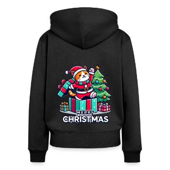 Katze Merry Christmas High Five 2 - Frauen Premium Bio Zip Hoodie - Schwarz - Hinten - Julia (174cm)