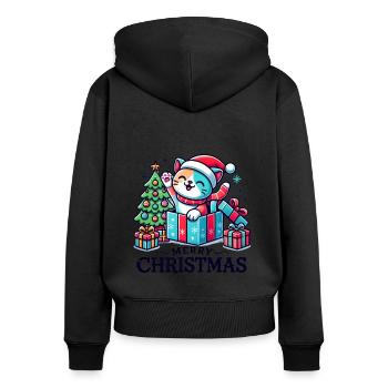 Katze Merry Christmas High Five 3 - Frauen Premium Bio Zip Hoodie - Schwarz - Hinten - Julia (174cm)