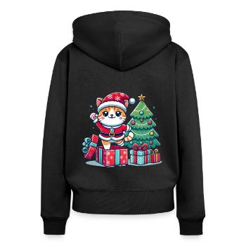 Chat Joyeux Noël High Five 4 2 - Sweat à capuche zippé Premium bio Femme - noir - Dos - Julia (174cm)